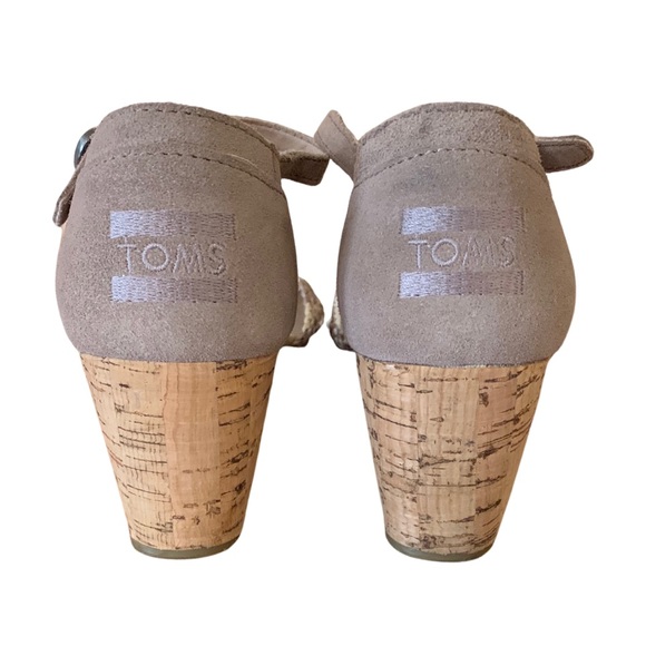 TOMS Women’s Stucco Satin Woven Cork Ankle Strap Peep Toe Wedge Sandal 7 - Picture 3 of 8